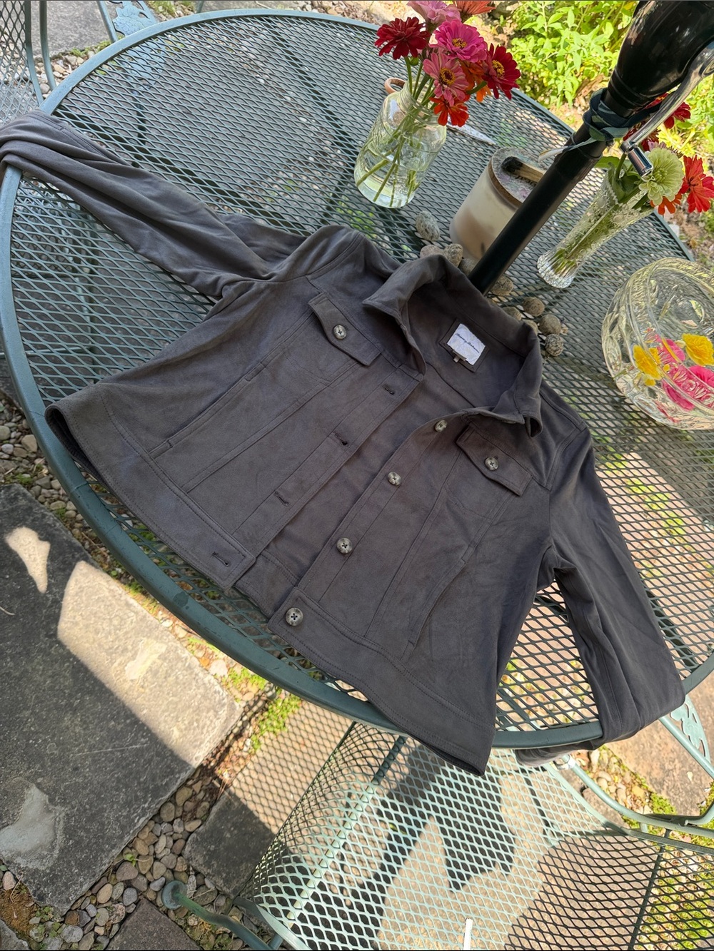 Tommy Bahama suede-like Charcoal Gray Button-Front Jean Jacket